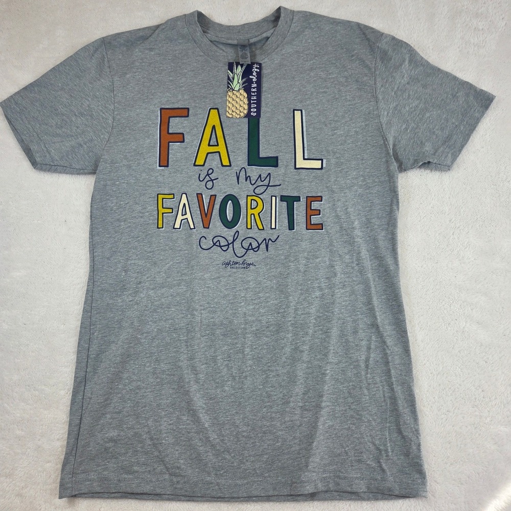Southernology Fall Is My Favorite Color Graphic T-Shirt Gray Womens Small NWT